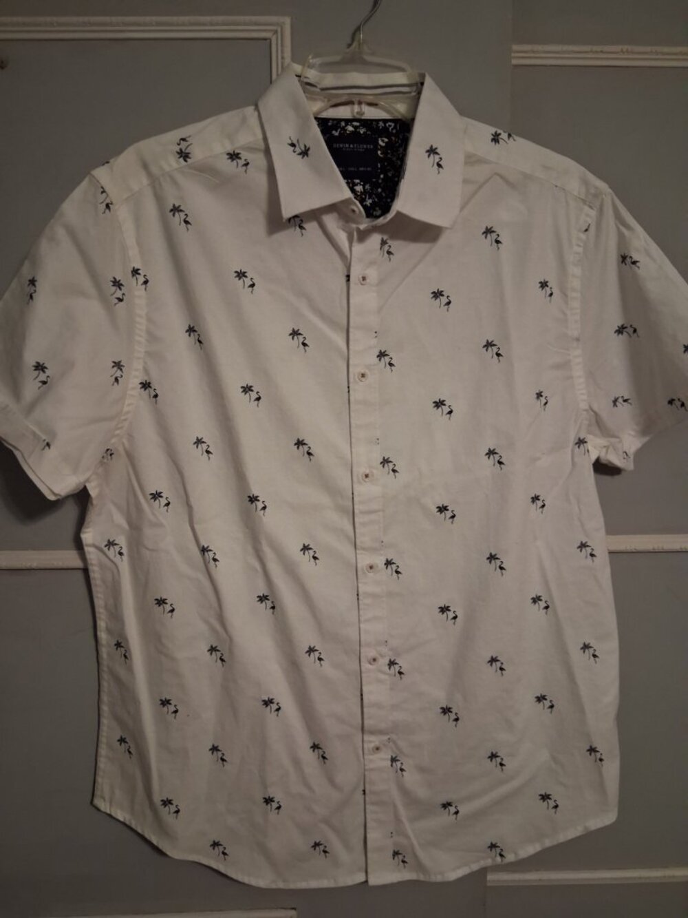 Denim & Flower Ricky Singh Men's L Short Sleeve Button-Up Palm Trees Flamingos